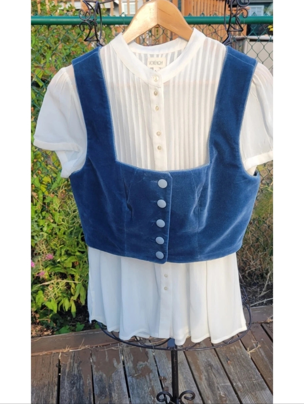 Voriagh "HANNAH" off White Blouse L Octoberfest Lagenlook Sheer Short Sleeve.